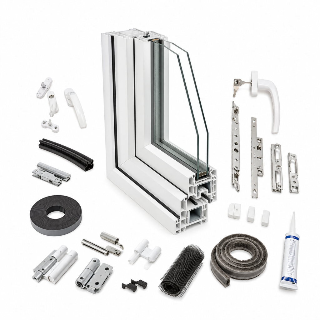 upvc window corner with hardware accessories